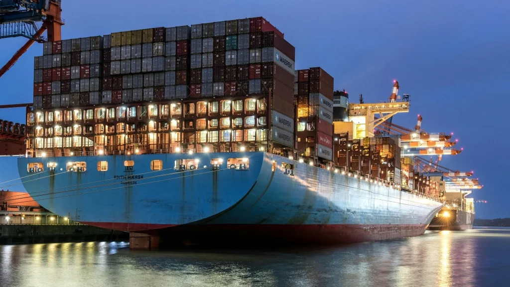 Seecontainer mit Holzkisten wird fachgerecht beladen