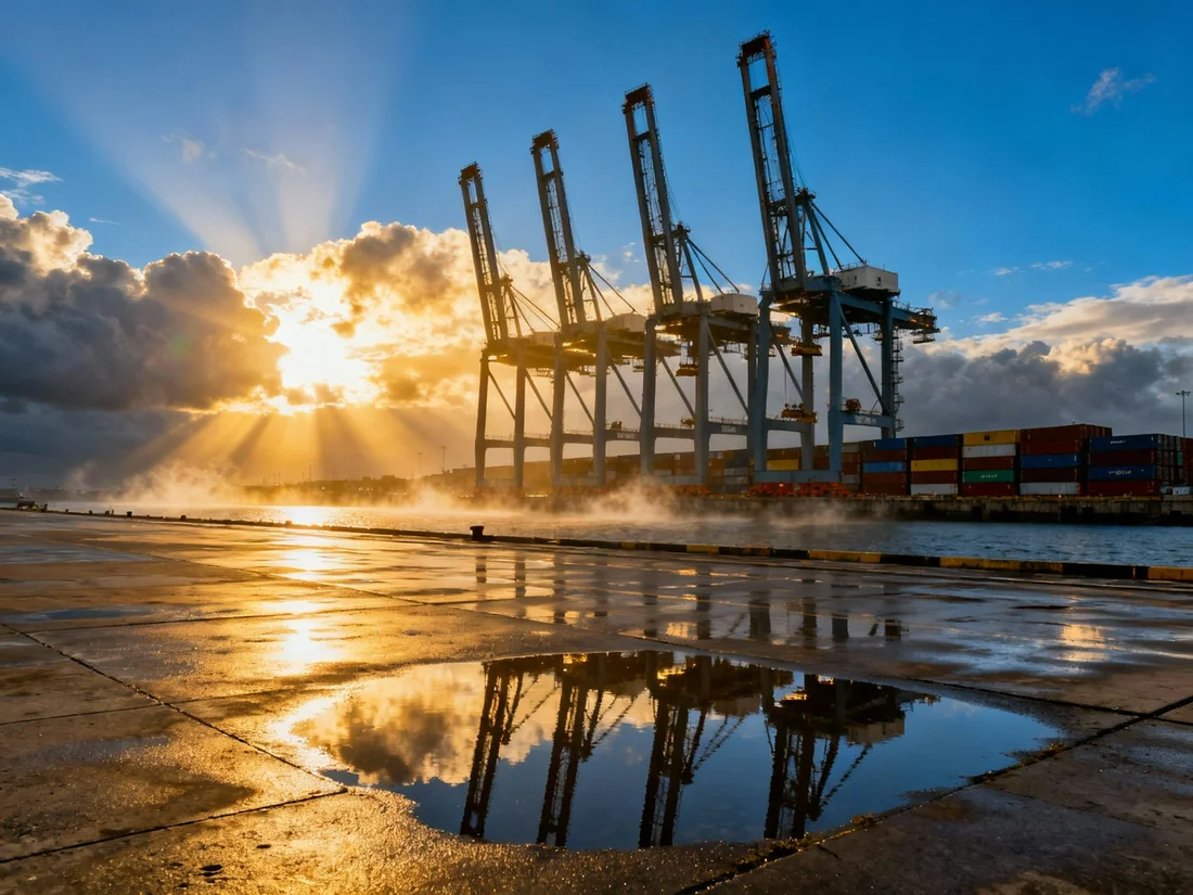 Industriebetrieb mit verpackten Gütern auf dem Weg in den Export